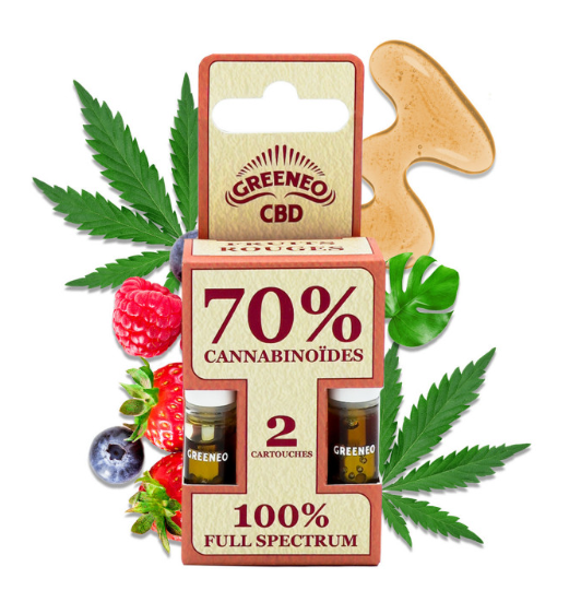 2x Cartouches FRUITS ROUGES PEN CBD 70 % cannabinoïdes Greeneo