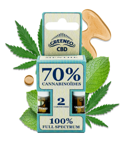 2x Cartouches MENTHE PEN CBD 70 % cannabinoïdes Greeneo